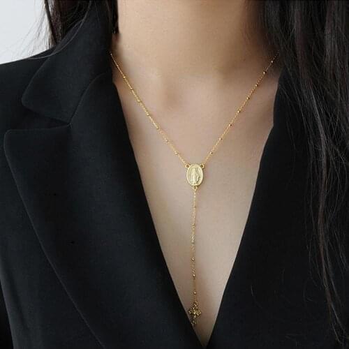 Vercret coin necklace 925 sterling silver vintage long chain gold necklace for women jewelry gift