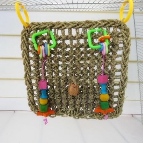 Parrot Parakeet Climb Net Pet Bird Cage Hanging Hammock Natural Straw Chew Pet Climbing Toy