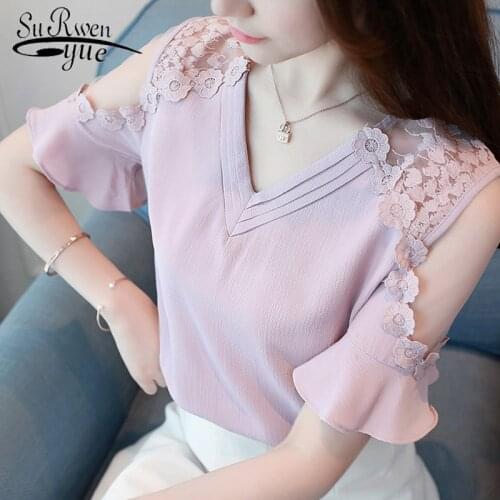 Sexy Strapless Lace Plus Size Summer Women Tops Fashion Short Sleeve Chiffon Women Blouse Shirt Women Clothing Blusas 0052