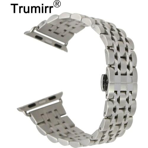 Stainless Steel Watchband +Adapters for iWatch Apple Watch 38mm 42mm Butterfly Clasp Band Wrist Strap Bracelet Black Gold Silver