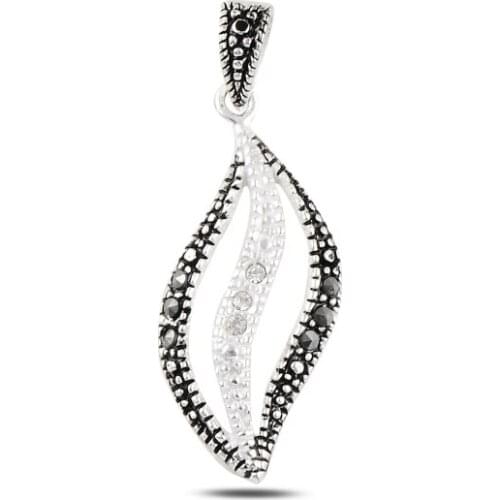 Silver 925 Sterling Marcasite & Zircon Crystal Pendant