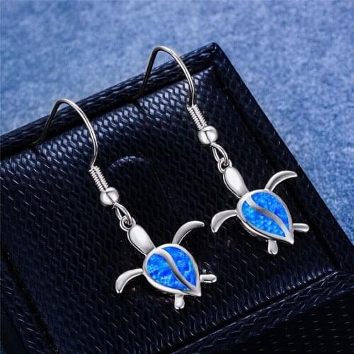 White Blue Opal Drop Earrings Female Cute Small Turtle Dangle Earrings Rose Gold Silver Color Wedding Earrings For Women Jewelry