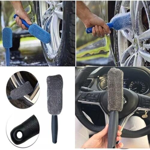 Car Wash Portable Microfiber Wheel Tire Rim Brush Car Wheel Wash Cleaning For Car Auto Washing Cleaner Tools With Plastic Handle