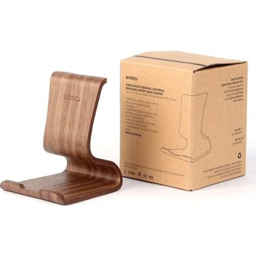 Universal Lazy Holder Wooden Walnut Birch Mobile Phone Stand Holder Tablets Keeper for iOS Android Smart Phone (Walnut)