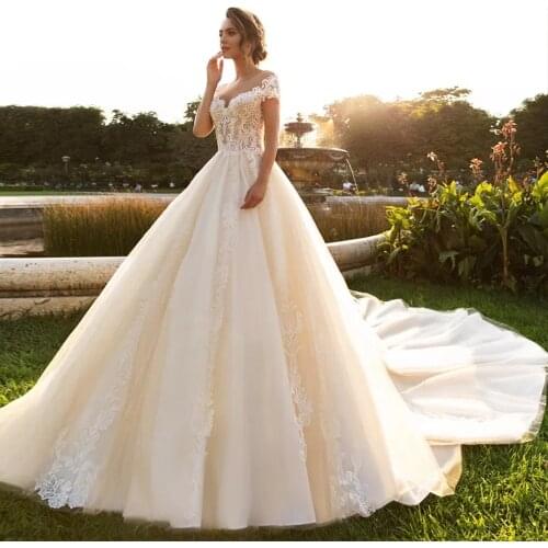 Vestido De Casamento Short Sleeve Appliques Ball Gown Wedding Dresses Elegant With Petticoat Abito Da Sposa Alibaba China
