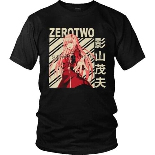 Vintage Darling In The Franxx T Shirt Men Cotton Printing T-shirt Graphic Tshirt Short Sleeve Kawaii Anime Manga Zero Two Tee