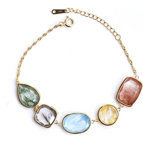 Japanese Light Luxury Ginza Limited 925 Sterling Silver Bracelet Hair Crystal Aquamarine Labradorite Valentines Day