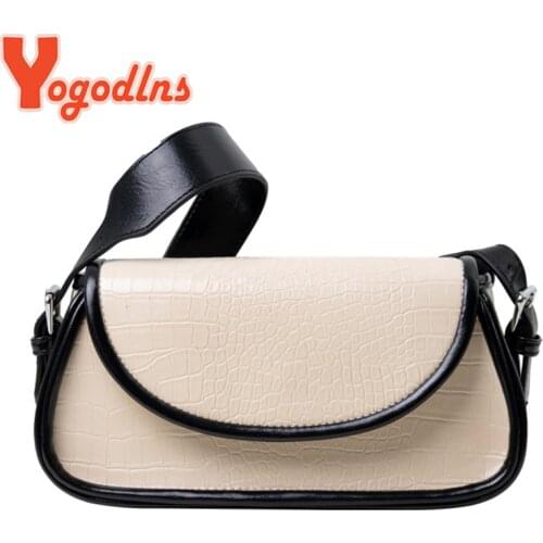 Yogodlns Alligator Pattern Baguette Bag Women PU Leather Shoulder Bag 2021 Winter New Armpit Bag Simple Handbag Designer Purse