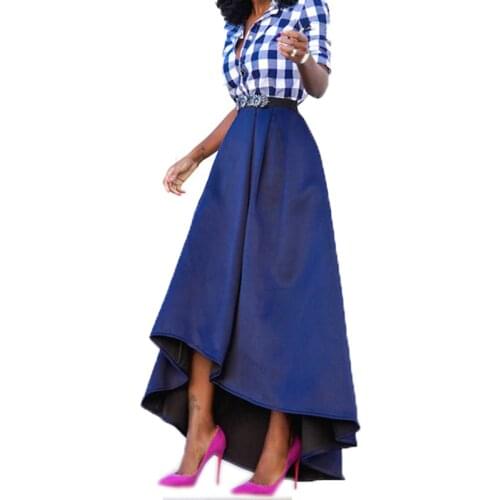Fashion 2016 Royal Blue High Low Long Skirts For Women Zipper Summer Style Skirt Custom Made Pleat Women Clothing