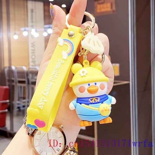 PVC Duck Keychain Cute Bag Pendant Women Keybuckle Key chain Kawaii Cartoon Anime Doll Gift Keyring Decorations Silica gel Men