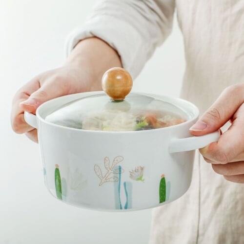 1 Set Ceramic Instant Noodle Bowl Big Soup Bowl With Lid 5.5inch