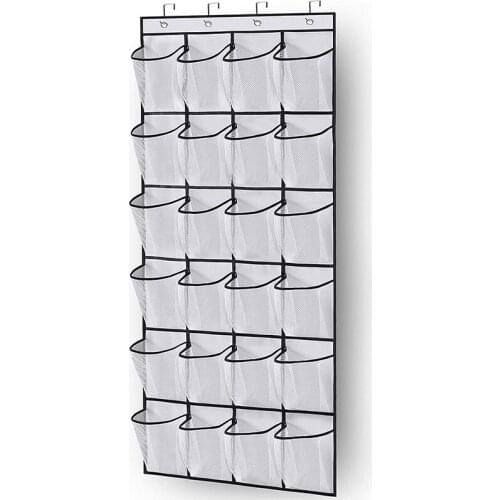 1x 24 Grid Mesh Pocket Clear Hanging Over The Door Shoe Organiser Storage Rack Fabric Closet Bag Cloth Box Wall-mounted Sundries
