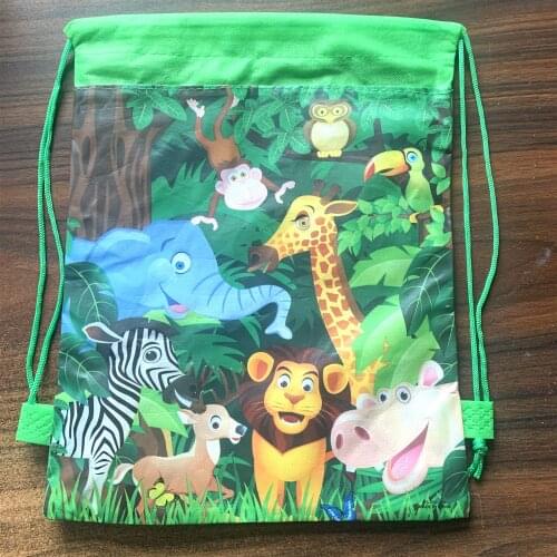 1pc Jungle Animal Theme Mochila Birthday Party Non-Woven Fabrics Drawstring Gifts Bags Baby Shower Decoration Backpack