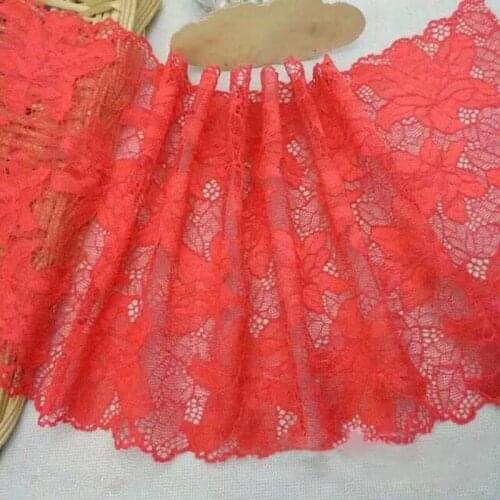 10Meters Red Flowers Elastic Lace Fabric Embroidered Stretchy Laces Trims Lingerie Dolls Dress Clothing Accessories 20cm Wide