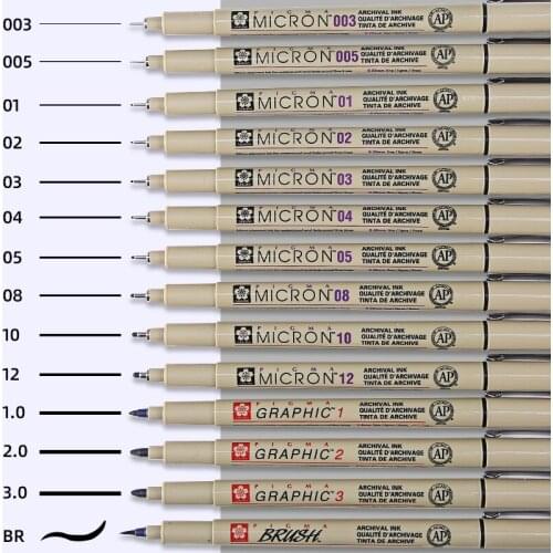 12pcs Japan Stationery SAKURA Black Porous-Point Pens Waterproof Hook Line Pen Fine Point Markers Fine Tip Drawing Pens