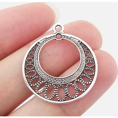 20PCS Boho DIY Earring Jwewlry Findings Open Filigree Round Charms Pendants Connector for Necklace Making