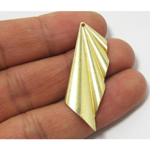 Brass earrings charms 42x14mm Wavy raw brass pendant R661