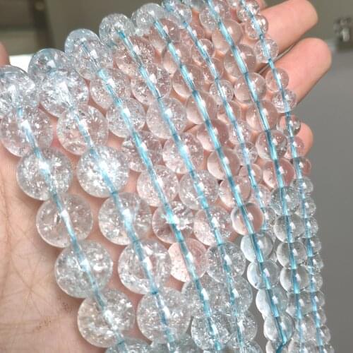 A+ Clear Blue Cracked Crystal Quartz Glass Round Loose Beads for Jewelry Making DIY Bracelets Accessories 15'' 6/8/10/12mm
