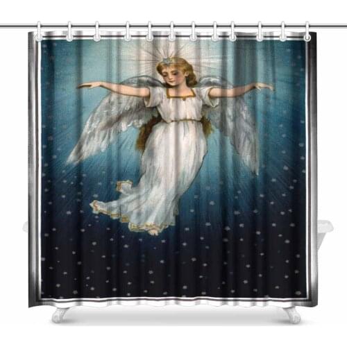 Aplysia Vintage Christmas of Angel Flying in Starry Night Sky Polyester Fabric Bathroom Shower Curtain 72 x 72 Inches