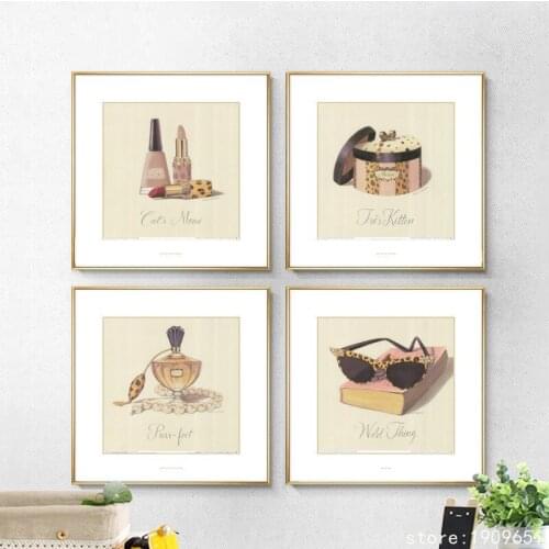 No frame lipstick perfume leopard glasses still life canvas printings oil painting printed on cotton wall art decoration picture