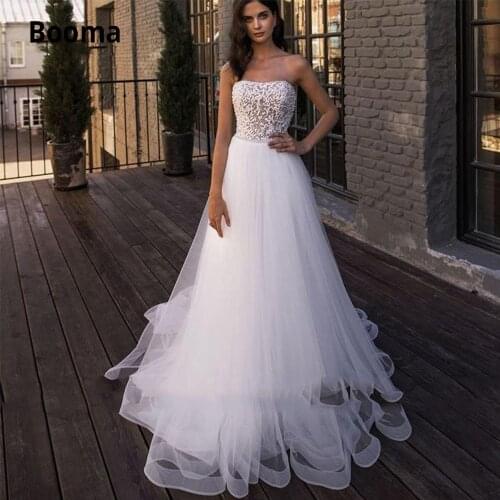 Booma Tulle Beads Wedding Dresses Bohemian 2020 Open Back Beach Bridal Gowns Sleeveless Wedding Party Dress with Train Plus Size