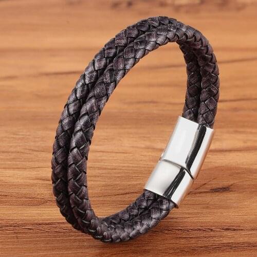 Classic Women Mens Bracelet Magnetic Clasp Stainless Steel Leather Bracelet For Special Birthday Present Charm Bangle Jewelry