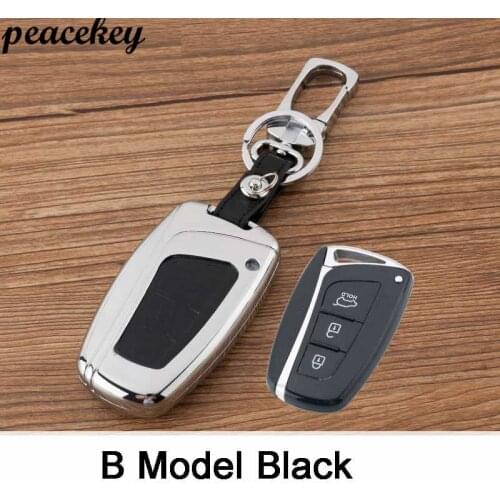 Zinc alloy+Leather Car Key Fob Cover Case Chain For Hyundai Grand Santa Fe IX45 2013 2014 2015 2016 key Case Remote Accessories