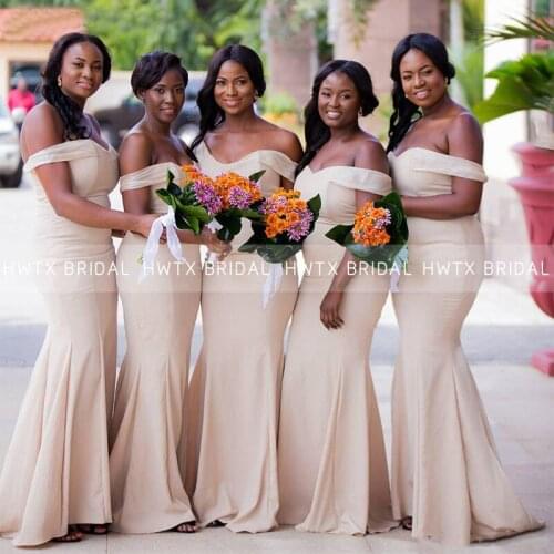 Elegant Champagne Mermaid Bridesmaid Dresses with Off the Shoulder African Black Girls Women Long Wedding Party Dress Formal