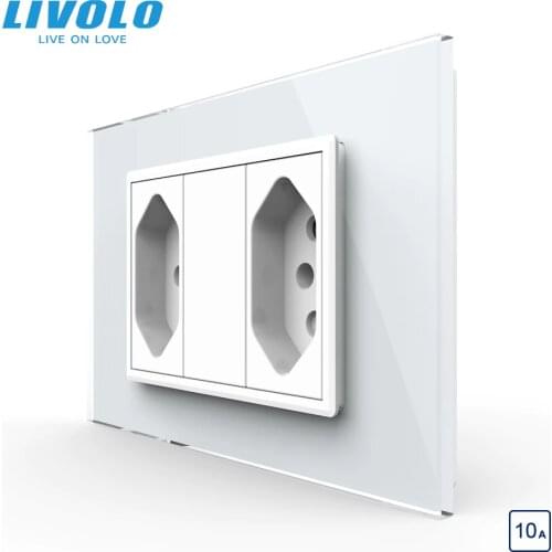 Livolo Brazilian/Italian Standard 2gangs 3 Pins 10A Socket, Glass panel Without Plug, C9C2CBR1-11/12,no logo