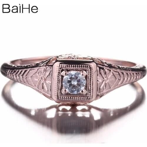 BAIHE Solid 14K Rose Gold 0.21CT Genuine AAA Graded Cubic Zirconia Flawle circular Engagemet Women Trendy Cubic Zirconia Ring