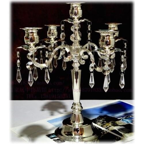Creative Silver 5 Arm Candlestick Metal Glass Crystal Candle Holder Romantic Valentines Day Candlelight Dinner Home Decor FC316
