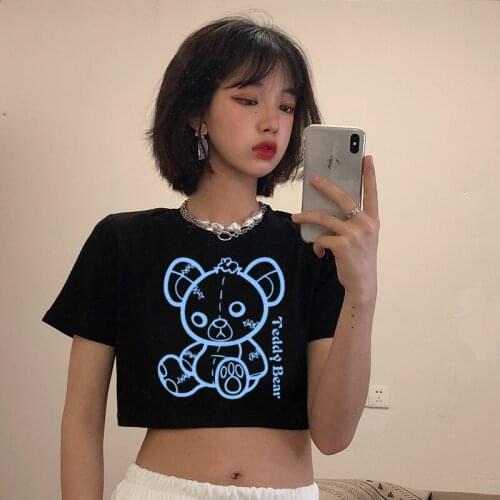 Summer Print Harajuku goth Female women t-shirts Kawaii Short Anime Streetwear crop Tops y2k Black Punk shirt aesthetic Clothing