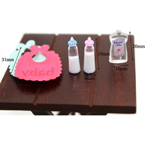5pcs/Set Hot Selling 1:12 Dolls House Miniature Baby Bottles Shampoo Bibs Set Nursery Accessory Gift