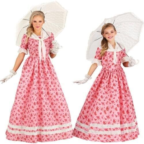 Halloween Cute Ladies Dress Carnival Cosplay Costume for Women Girls Floral Dress Court Long Robe Noble Princess Palace Party