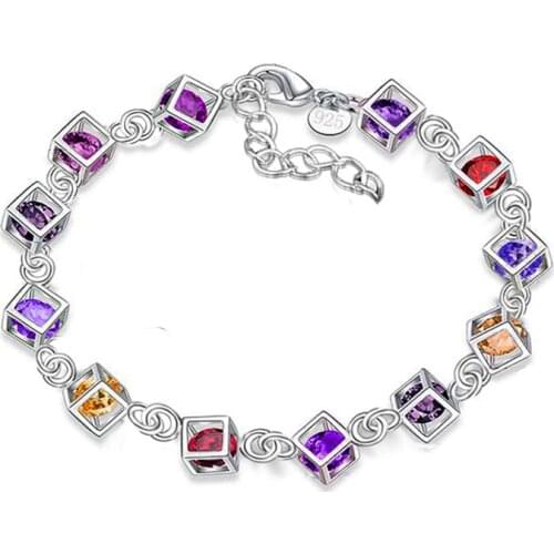 Bottom Price Promotion 2 Weeks Plata Women colorful Glass Charm Bracelet & Bangle Fit Charm Bracelet