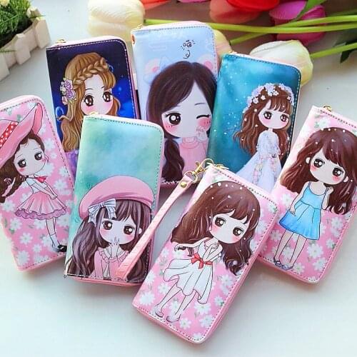 Cartoon beauty Wallet Woman Credit Card Slot Photo Teen Girls Long Wallets Clutch Money Bag Phone bag With wrist strap