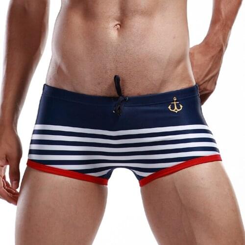 E0366 Mens swimming trunks New Sexy Low waist Striped Swimwear Boxer shorts Bathing Short Pants Hot Sale