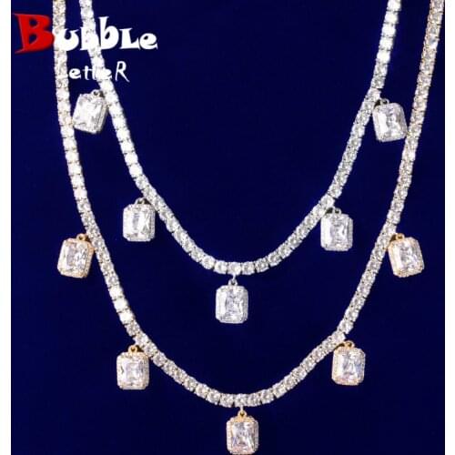 Tennis Chain With White Zircon Pendant Gold Color Charm Women Necklace Link Mens Hip Hop Jewelry adjustable