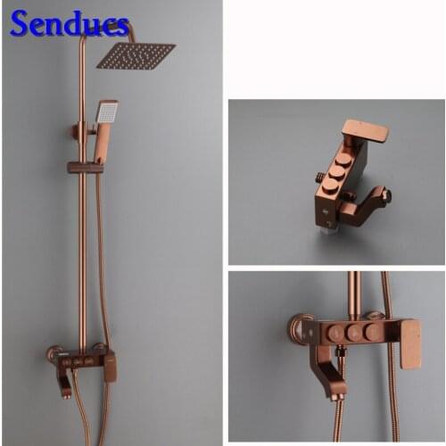 Senducs Space Aluminum Shower Set Rose Gold Bathroom Shower System Hot Sale Single Handle Bathroom Rose Gold Shower Set