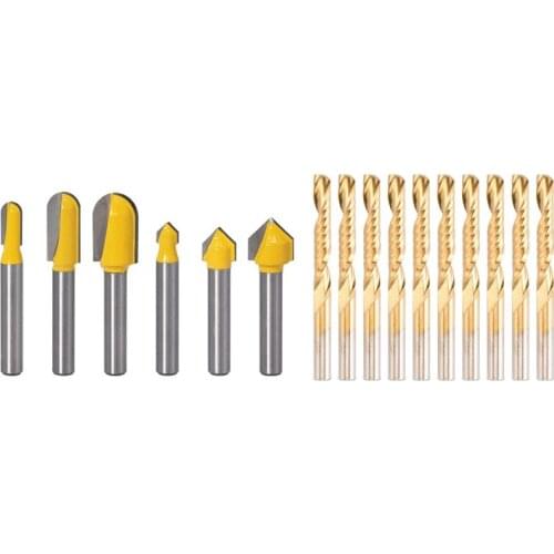 6PC 1/4 Shank Router Bits Set Core Box Bit Round Nose Bit 90 Degree V-Groove Bit & 10x CNC Router Bits Spiral Router Bit Retail