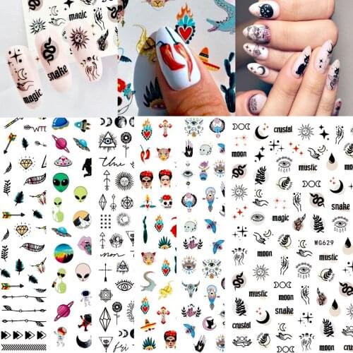 10PCS Star Moon Nail Art Sticker Crocodile Leopard Nail Art Decoration Flower Diamond Nail Slider Tree Leaf Nail Art Tool Repair