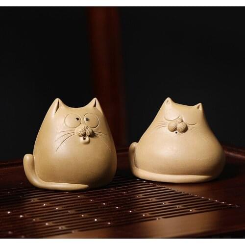 Raw Ore Purple Sand Tea Pet Cat Ornament Can Raise Tea Ceremony Tea Set Accessories Handmade Lovely Mini Tea Table