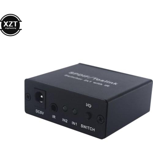 2x1 Optical Audio Switch SPDIF/TOSLINK Switcher Splitter Mini Adapter with IR Remote Metal Controller 2 In 1 Output For DVD PS4
