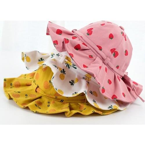 2021 New Cute Summer Baby Girl Bucket Hat Print Outdoor Bowknot Kids Girl Sun Hat Children Intant Toddler Panama Beach Cap