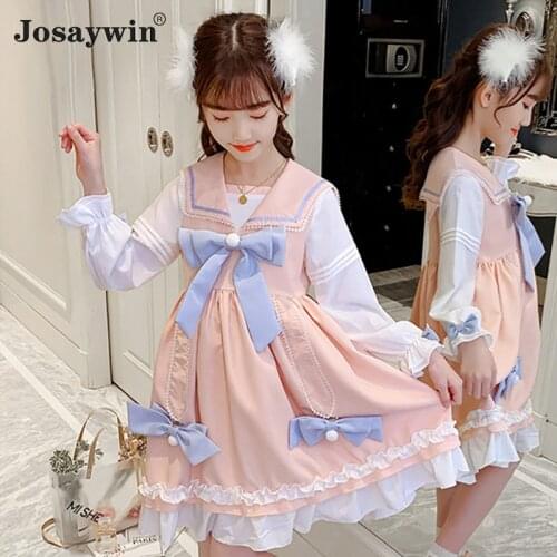 Lolita Girl Dress for Kids Teenager Long Sleeve Party Wedding Dress Girl Student Vestido with Bow Birthday Princess Dresses