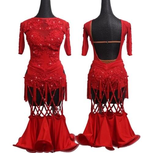 New Latin Dance Dress Competition Dress Costumes Skirt Performing Dress Adult Customize Children Red Matador Skirt Split Skirtes