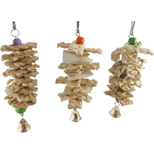 Bird Parrot Chewing Training Toy + Bell Wooden Grass Chewing Bite Hanging Cage Swing Climb Cage Decoration Supplies Parrot Toys