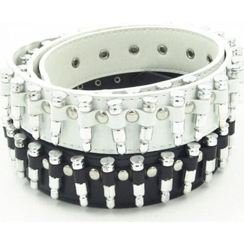 Promotion Sale Korea Fashion Style Black White Punk Bullet Belt Motorcycle Metal Bullet Rivet Belt For Female Male Vintage Belts