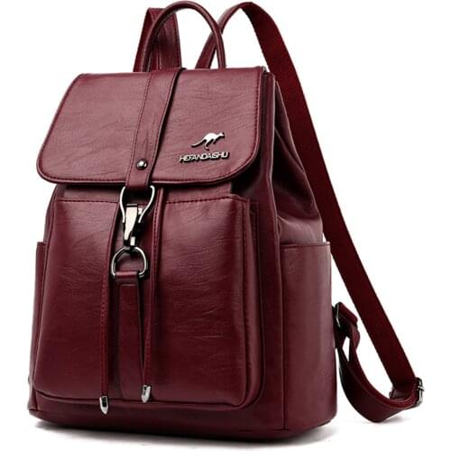 2021 Bagpack High Quality Soft Leather Backpack Women Leather Travel Backpack School Bags for Teenage Girl Shoulder Bags Mochila