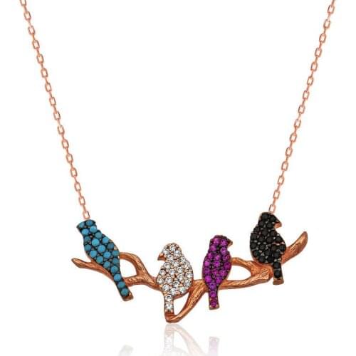 Silver Bush Birds Lady Necklace